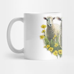 sheep in a field of flowers Mug